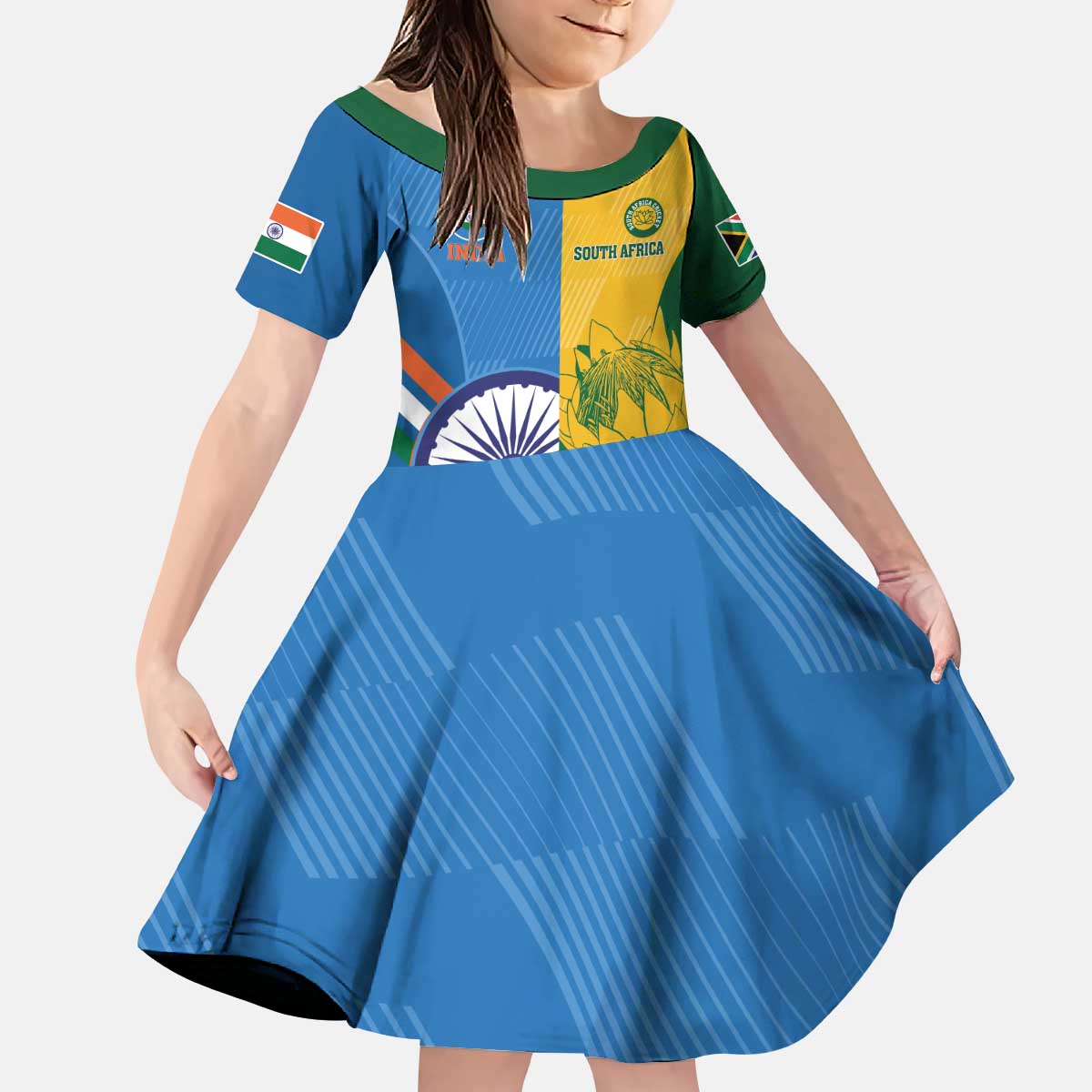 Custom India And South Africa Cricket Kid Short Sleeve Dress 2024 Together Dynamic Version - Wonder Print Shop