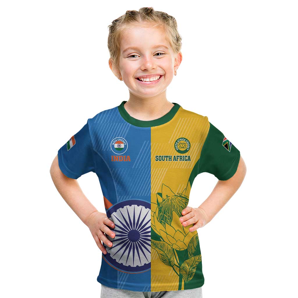 Custom India And South Africa Cricket Kid T Shirt 2024 Together Dynamic Version - Wonder Print Shop