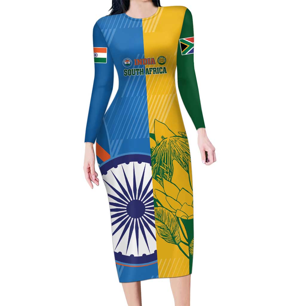 Custom India And South Africa Cricket Long Sleeve Bodycon Dress 2024 Together Dynamic Version - Wonder Print Shop