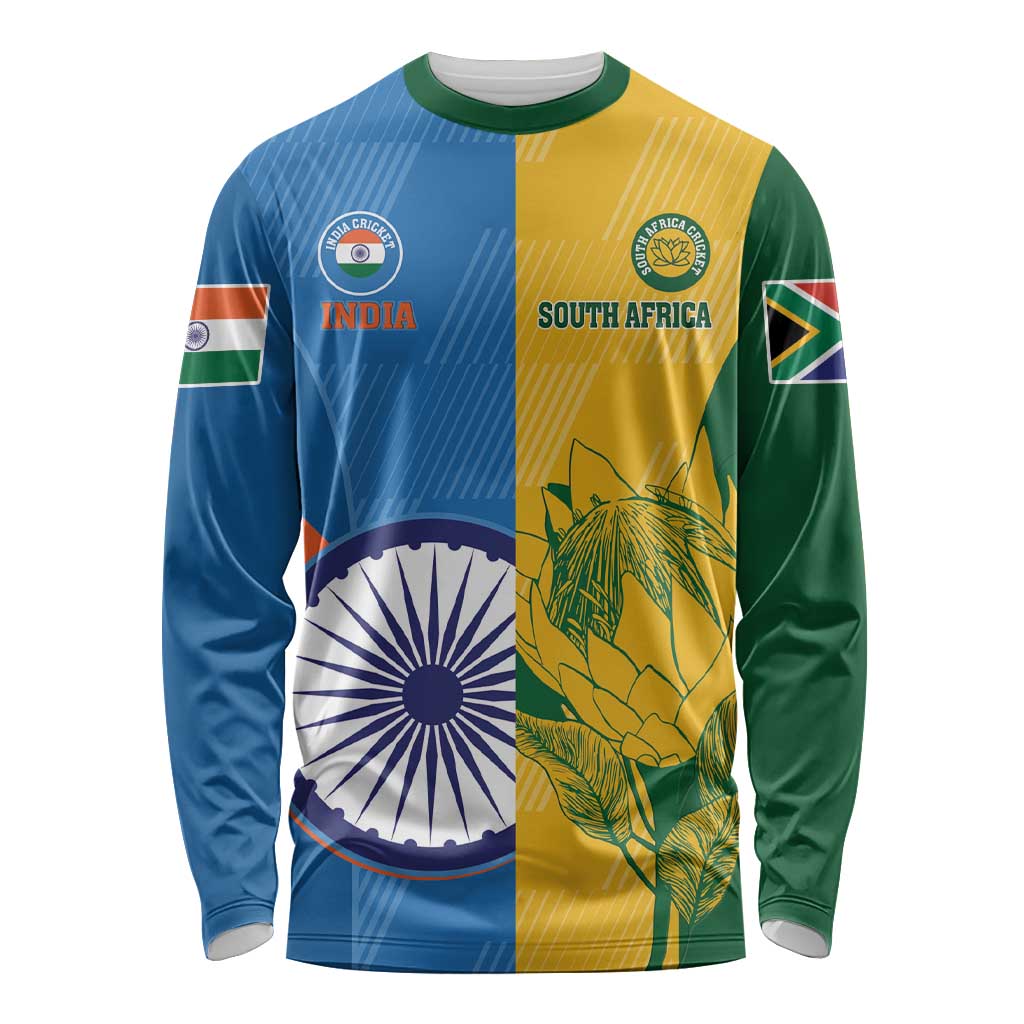 Custom India And South Africa Cricket Long Sleeve Shirt 2024 Together Dynamic Version - Wonder Print Shop