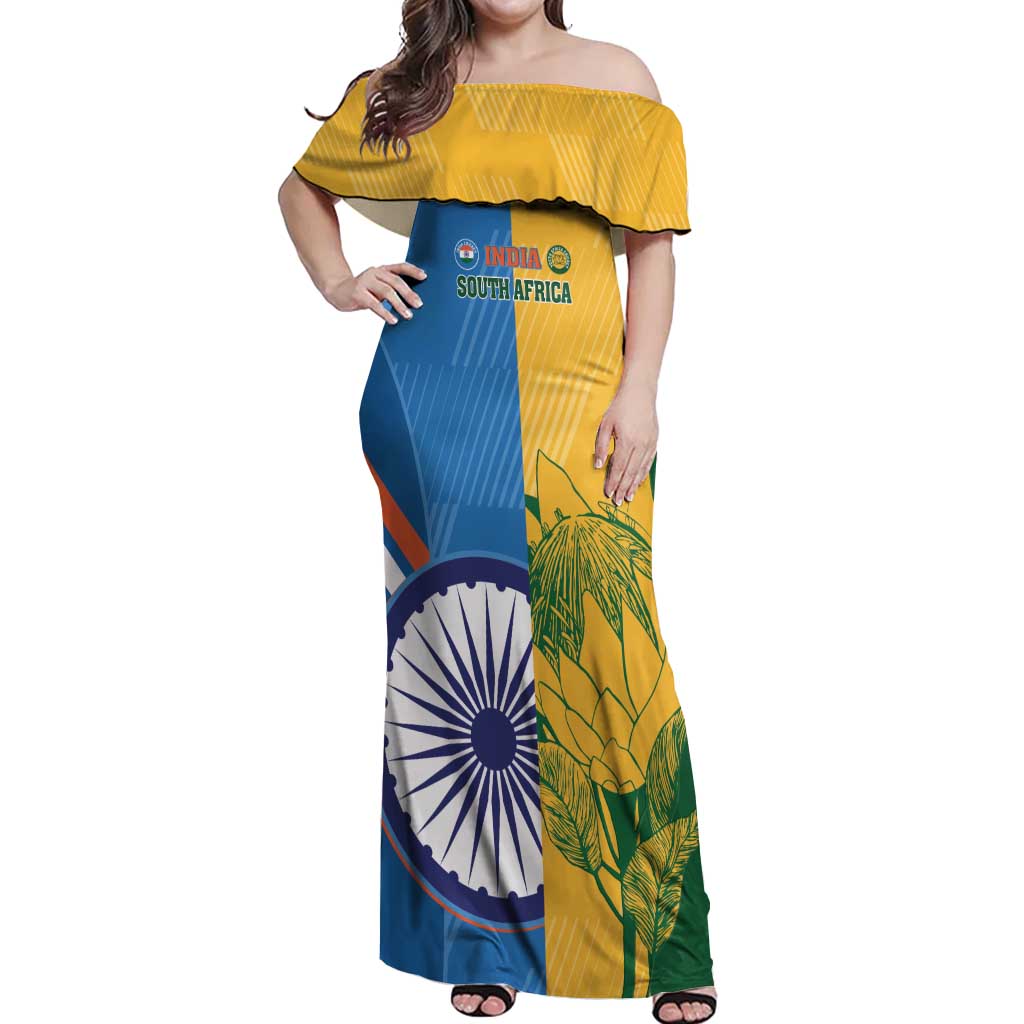 Custom India And South Africa Cricket Off Shoulder Maxi Dress 2024 Together Dynamic Version - Wonder Print Shop