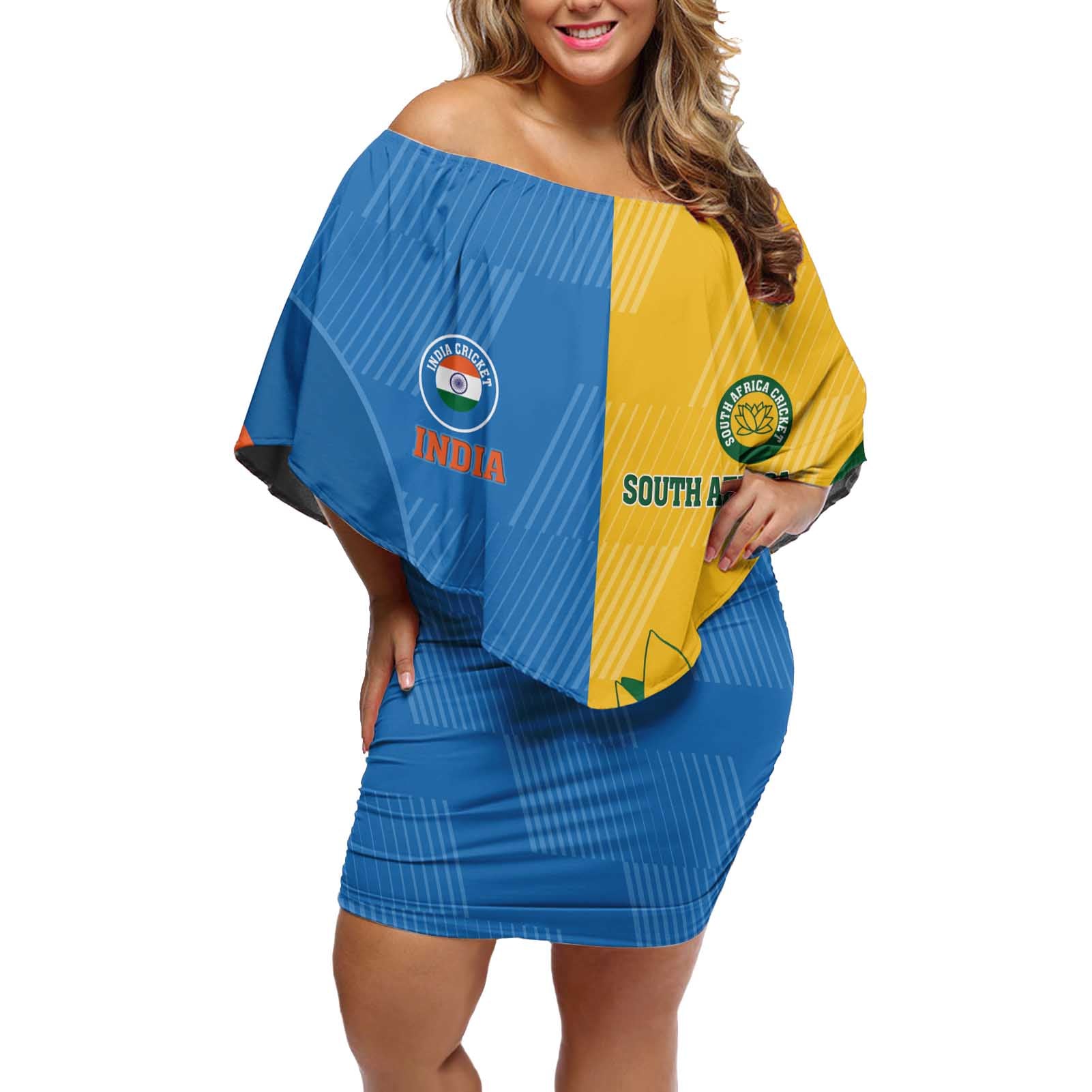 Custom India And South Africa Cricket Off Shoulder Short Dress 2024 Together Dynamic Version - Wonder Print Shop