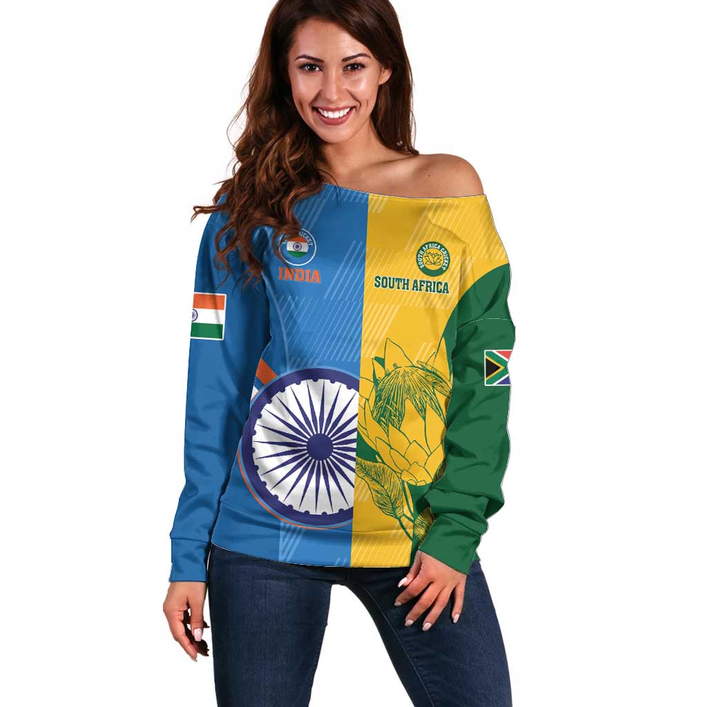 Custom India And South Africa Cricket Off Shoulder Sweater 2024 Together Dynamic Version - Wonder Print Shop