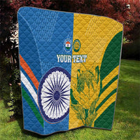Custom cricket quilt with quilted texture, India and South Africa flag colors and “YOUR TEXT”
