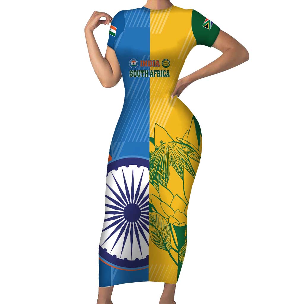 Custom India And South Africa Cricket Short Sleeve Bodycon Dress 2024 Together Dynamic Version - Wonder Print Shop