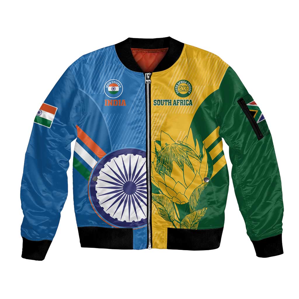 Custom India And South Africa Cricket Sleeve Zip Bomber Jacket 2024 Together Dynamic Version