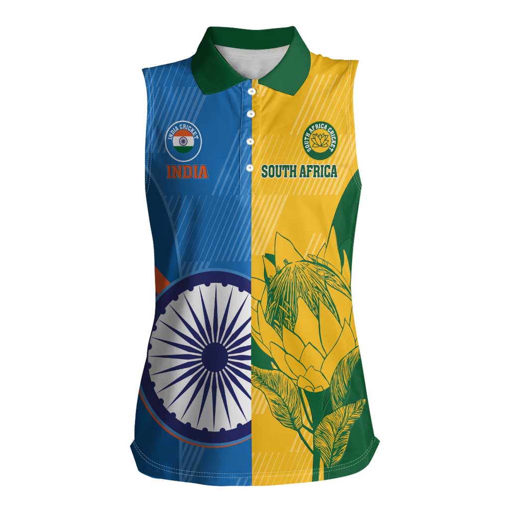 Custom India And South Africa Cricket Women Sleeveless Polo Shirt 2024 Together Dynamic Version - Wonder Print Shop