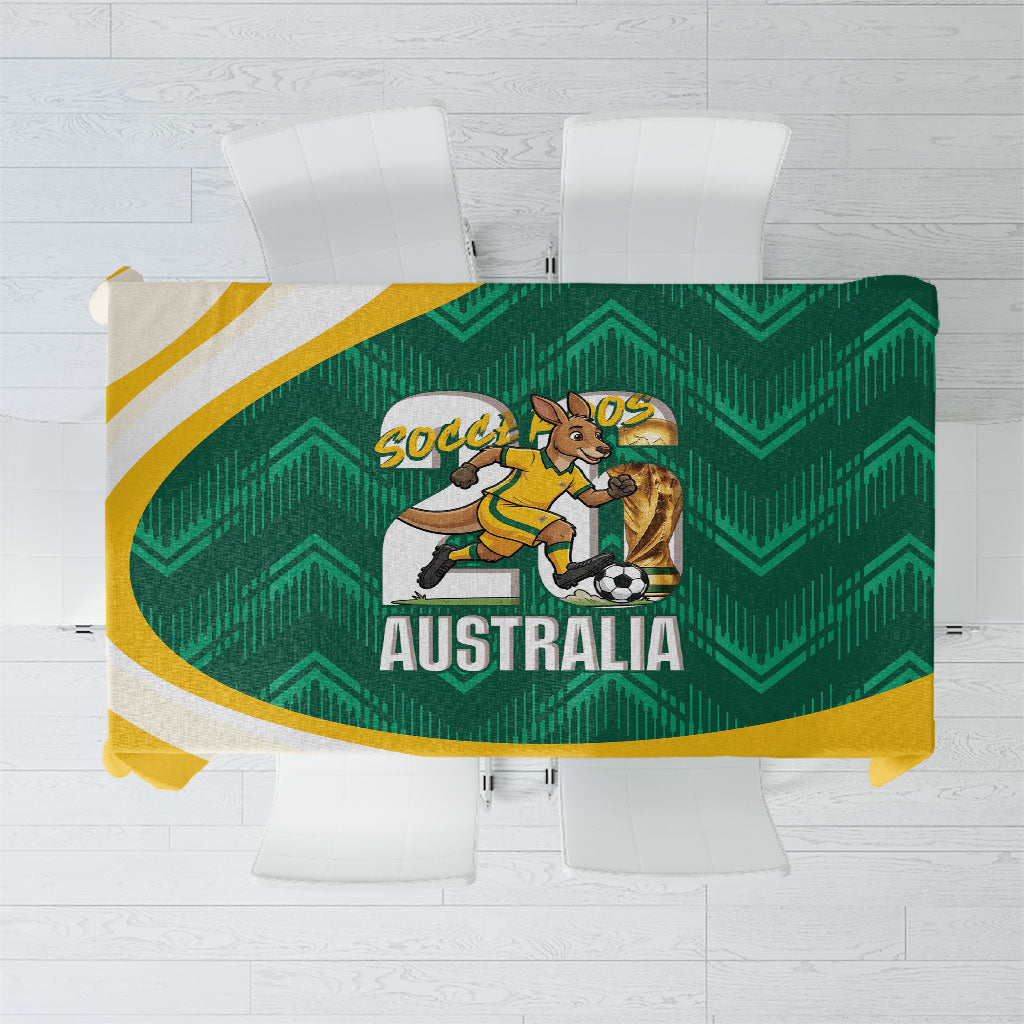 Australia 2026 Soccer Tablecloth Go Socceroos Kangaroo Mascot Green Sporty