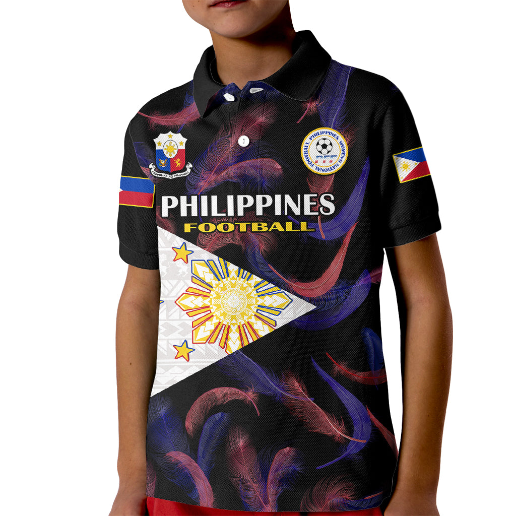 Philippines Football Kid Polo Shirt 2023 World Cup Go Filipinas Feather Black Version - Wonder Print Shop