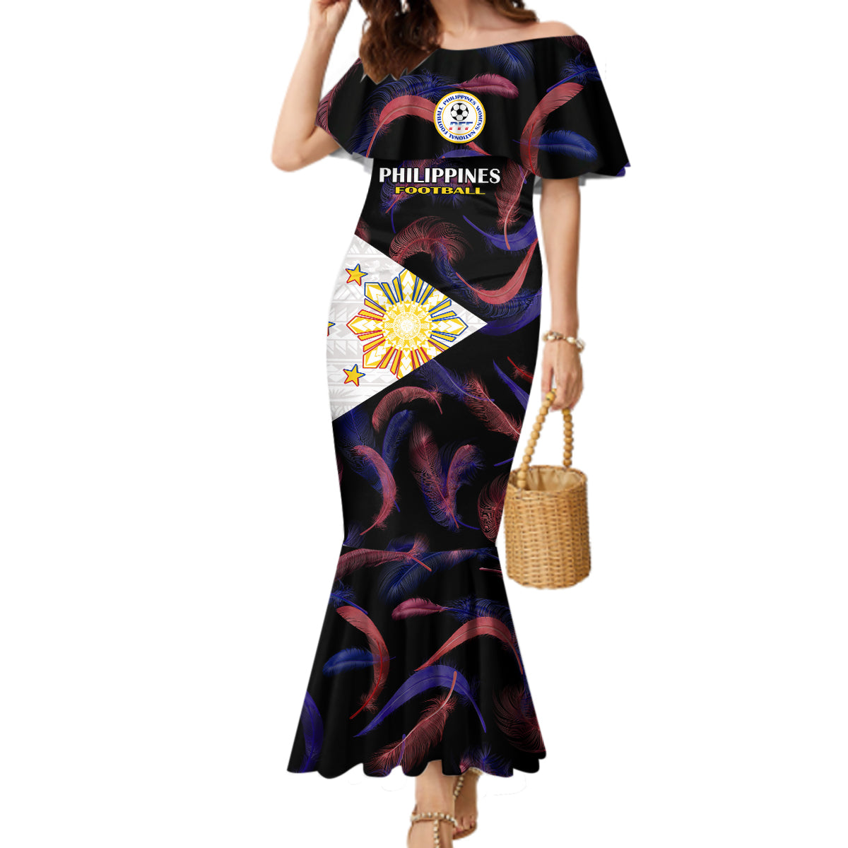 Philippines Football Mermaid Dress 2023 World Cup Go Filipinas Feather Black Version - Wonder Print Shop