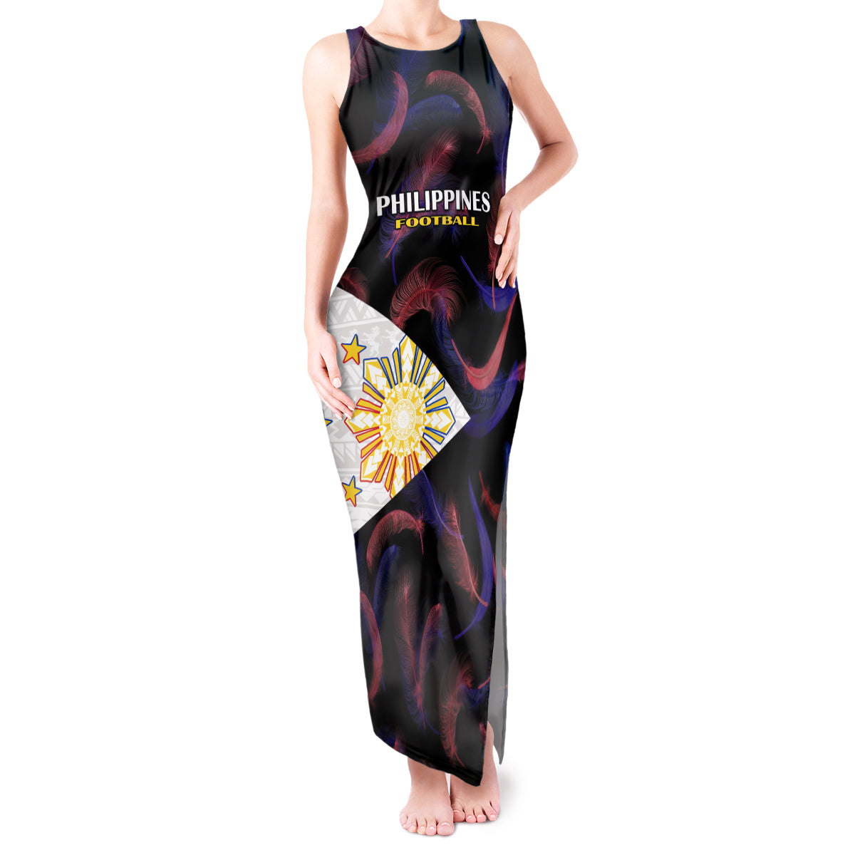 Philippines Football Tank Maxi Dress 2023 World Cup Go Filipinas Feather Black Version - Wonder Print Shop