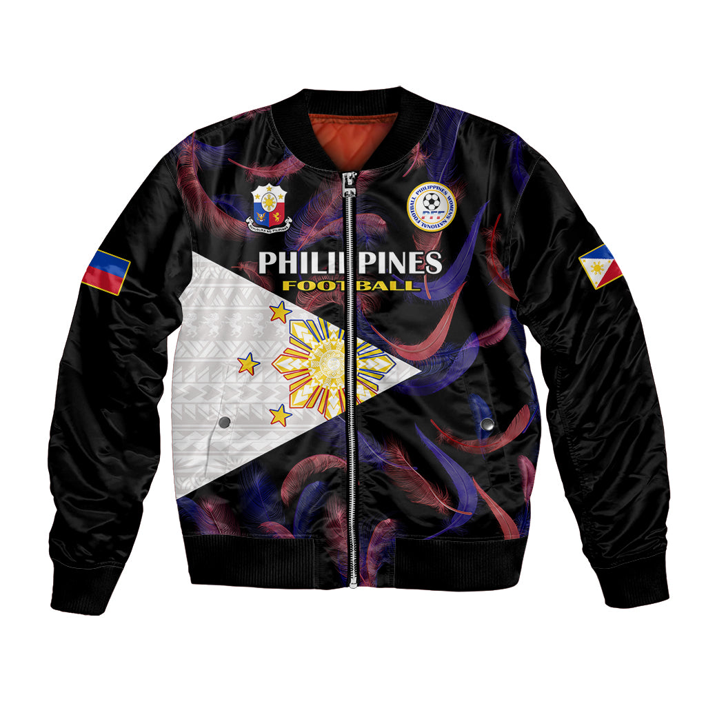 Custom Philippines Football Bomber Jacket 2023 World Cup Go Filipinas Feather Black Version - Wonder Print Shop