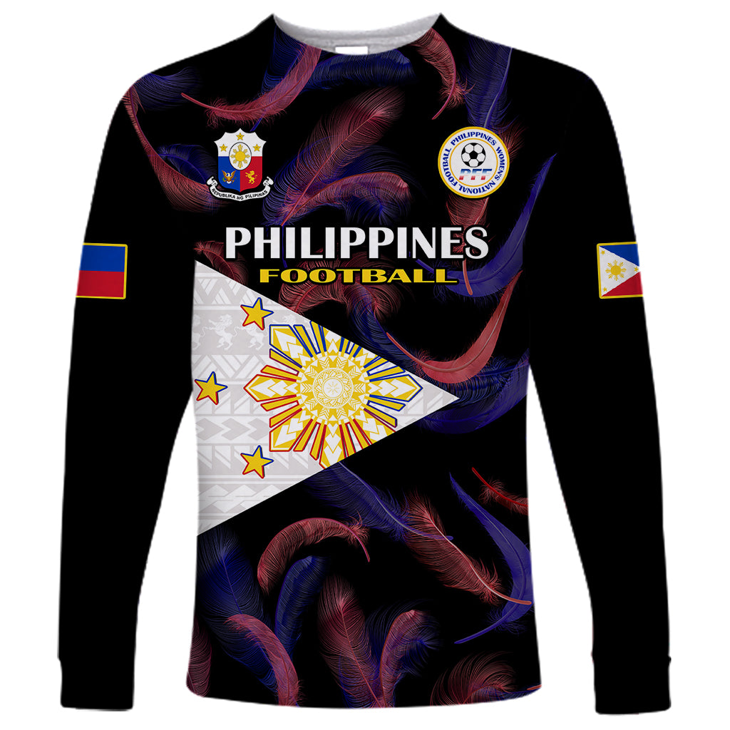 Custom Philippines Football Long Sleeve Shirt 2023 World Cup Go Filipinas Feather Black Version - Wonder Print Shop