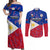 Philippines Football Couples Matching Off Shoulder Maxi Dress and Long Sleeve Button Shirts 2023 World Cup Go Filipinas Feather Flag Version - Wonder Print Shop