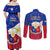 Philippines Football Couples Matching Off Shoulder Maxi Dress and Long Sleeve Button Shirts 2023 World Cup Go Filipinas Feather Flag Version - Wonder Print Shop