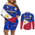 Philippines Football Couples Matching Off Shoulder Short Dress and Long Sleeve Button Shirts 2023 World Cup Go Filipinas Feather Flag Version - Wonder Print Shop