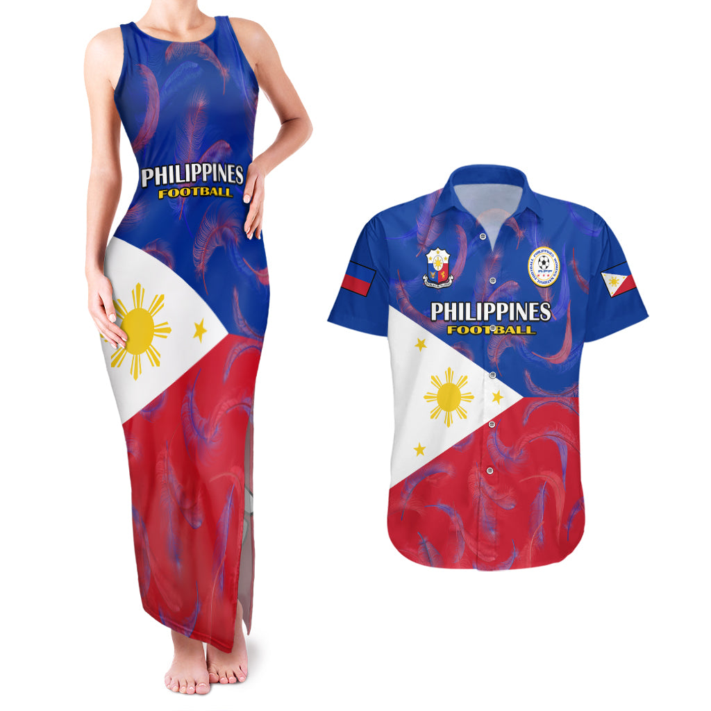 Philippines Football Couples Matching Tank Maxi Dress And Hawaiian Shirt 2023 World Cup Go Filipinas Feather Flag Version - Wonder Print Shop