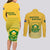 South Africa Soccer Couples Matching Long Sleeve Bodycon Dress and Long Sleeve Button Shirts 2023 World Cup Go Banyana Banyana Yellow - Wonder Print Shop