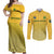 South Africa Soccer Couples Matching Off Shoulder Maxi Dress and Long Sleeve Button Shirts 2023 World Cup Go Banyana Banyana Yellow - Wonder Print Shop