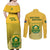 South Africa Soccer Couples Matching Off Shoulder Maxi Dress and Long Sleeve Button Shirts 2023 World Cup Go Banyana Banyana Yellow - Wonder Print Shop