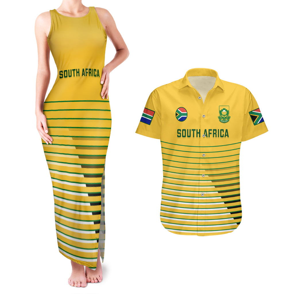 South Africa Soccer Couples Matching Tank Maxi Dress And Hawaiian Shirt 2023 World Cup Go Banyana Banyana Yellow - Wonder Print Shop