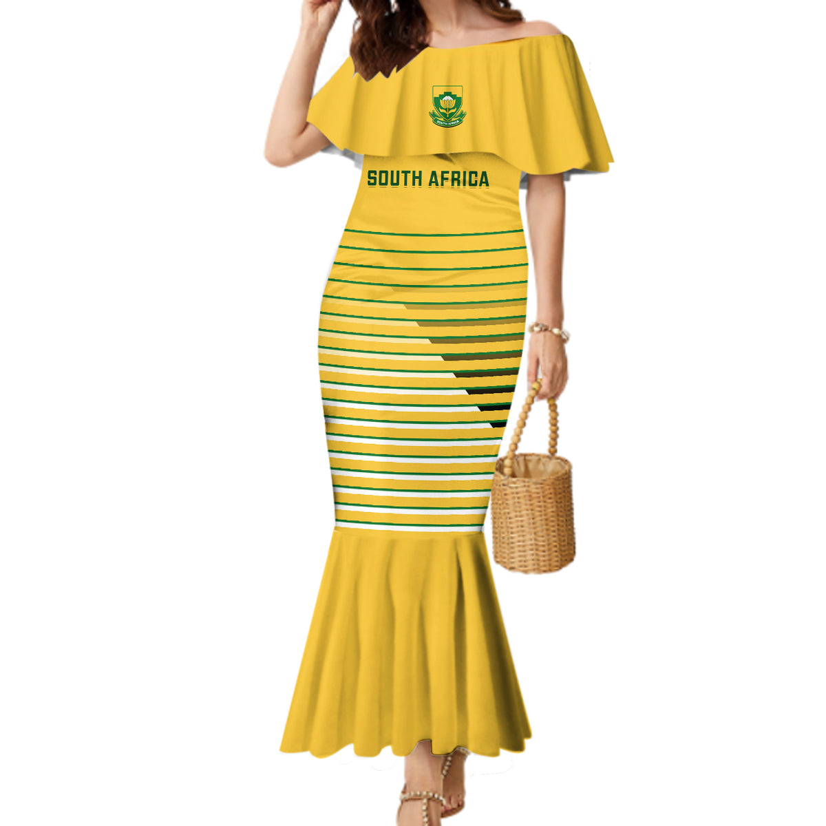 South Africa Soccer Mermaid Dress 2023 World Cup Go Banyana Banyana Yellow - Wonder Print Shop