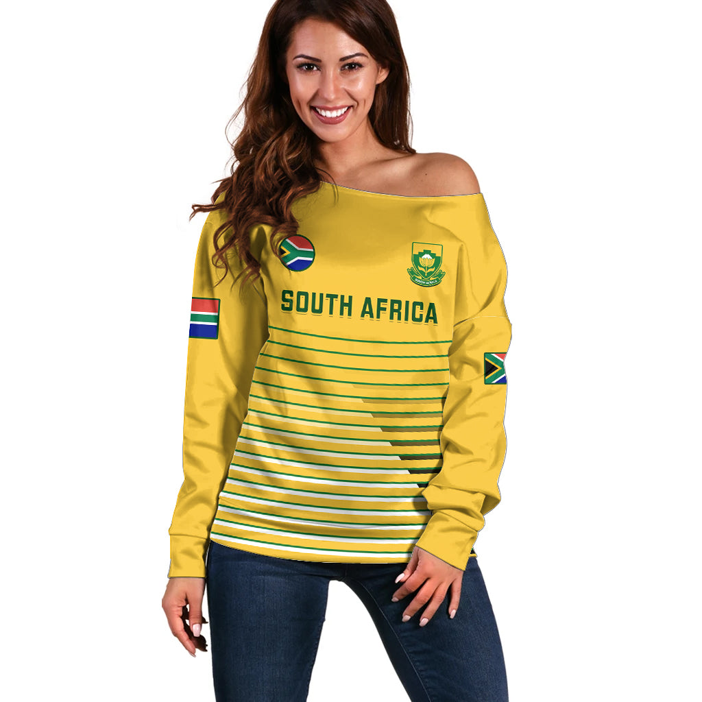 South Africa Soccer Off Shoulder Sweater 2023 World Cup Go Banyana Banyana Yellow - Wonder Print Shop