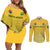 Custom South Africa Soccer Couples Matching Off Shoulder Short Dress and Long Sleeve Button Shirts 2023 World Cup Go Banyana Banyana Yellow - Wonder Print Shop