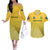 Custom South Africa Soccer Couples Matching Off The Shoulder Long Sleeve Dress and Hawaiian Shirt 2023 World Cup Go Banyana Banyana Yellow - Wonder Print Shop