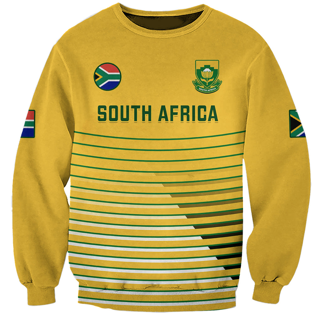 Yellow South Africa soccer sweatshirt with crest and striped graphic