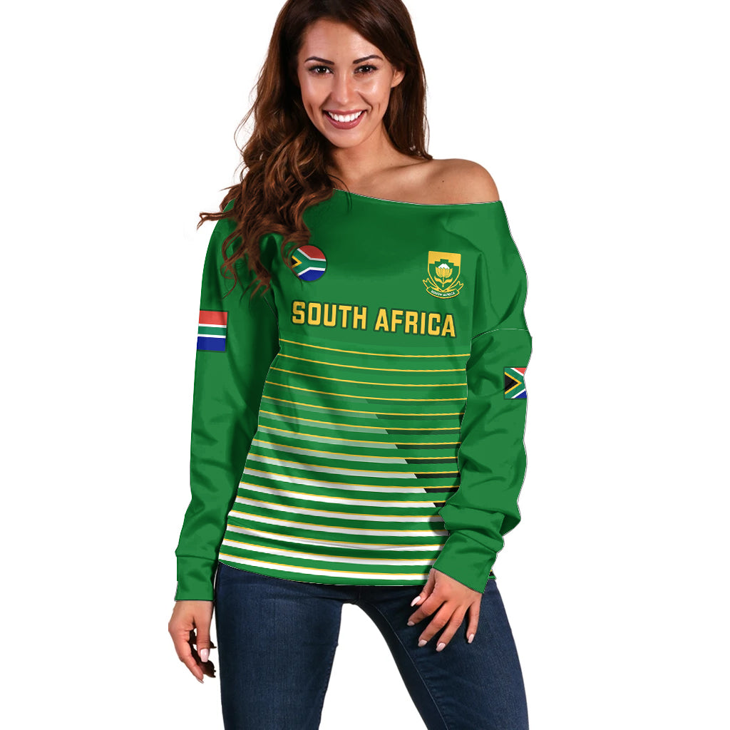 South Africa Soccer Off Shoulder Sweater 2023 World Cup Go Banyana Banyana Green - Wonder Print Shop