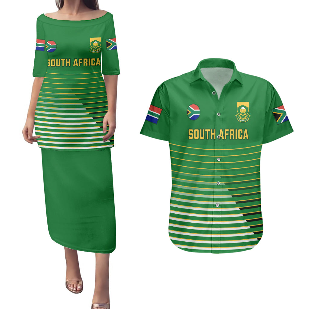 Custom South Africa Soccer Couples Matching Puletasi Dress and Hawaiian Shirt 2023 World Cup Go Banyana Banyana Green - Wonder Print Shop