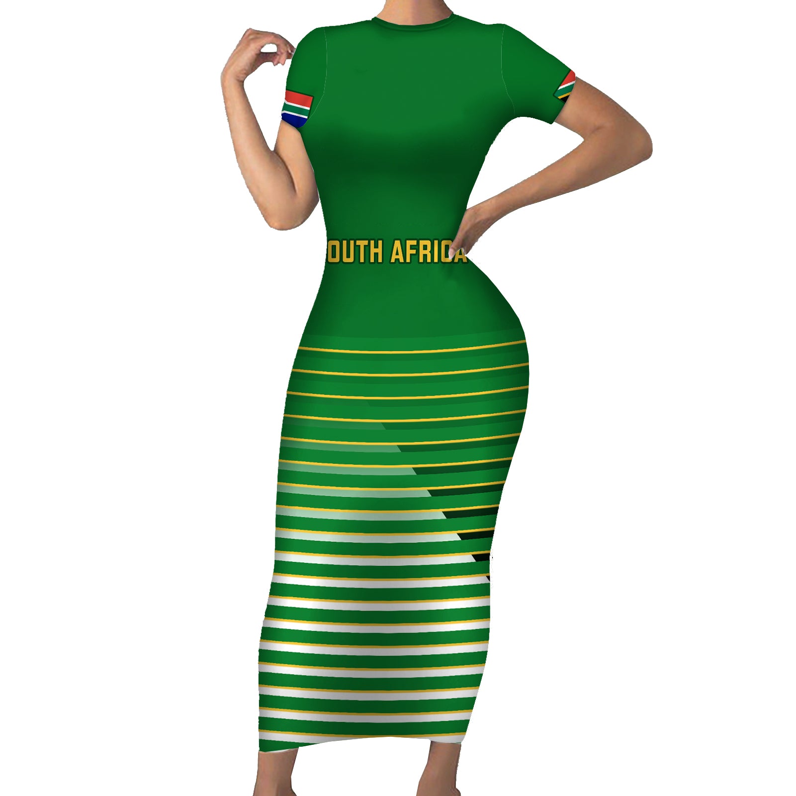 custom-south-africa-soccer-short-sleeve-bodycon-dress-2023-world-cup-go-banyana-banyana-green