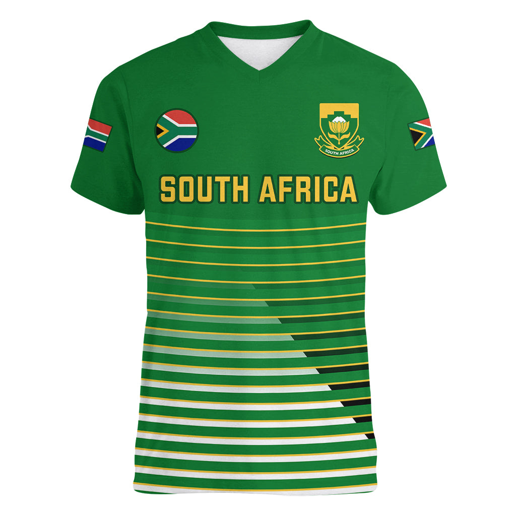 Custom South Africa Soccer Women V Neck T Shirt 2023 World Cup Go Banyana Banyana Green - Wonder Print Shop