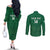 Custom Saudi Arabia Football Couples Matching Off The Shoulder Long Sleeve Dress and Long Sleeve Button Shirt Go Green Falcons Sporty Style