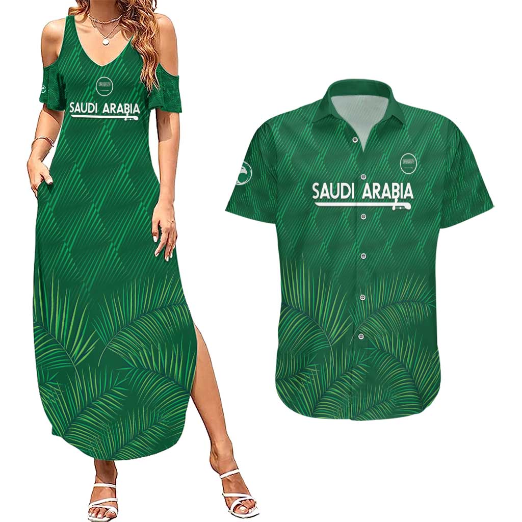 Custom Saudi Arabia Football Couples Matching Summer Maxi Dress and Hawaiian Shirt Go Green Falcons Sporty Style - Wonder Print Shop