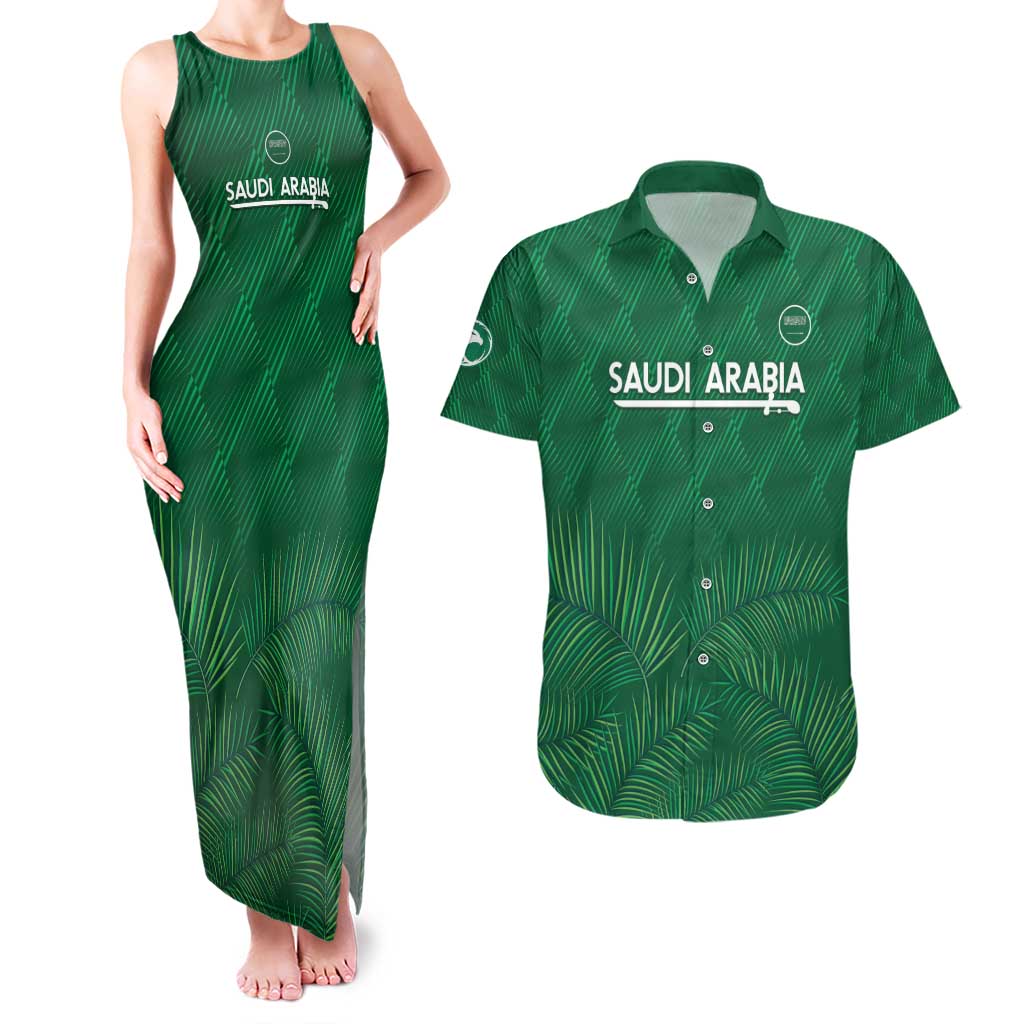 Custom Saudi Arabia Football Couples Matching Tank Maxi Dress and Hawaiian Shirt Go Green Falcons Sporty Style - Wonder Print Shop