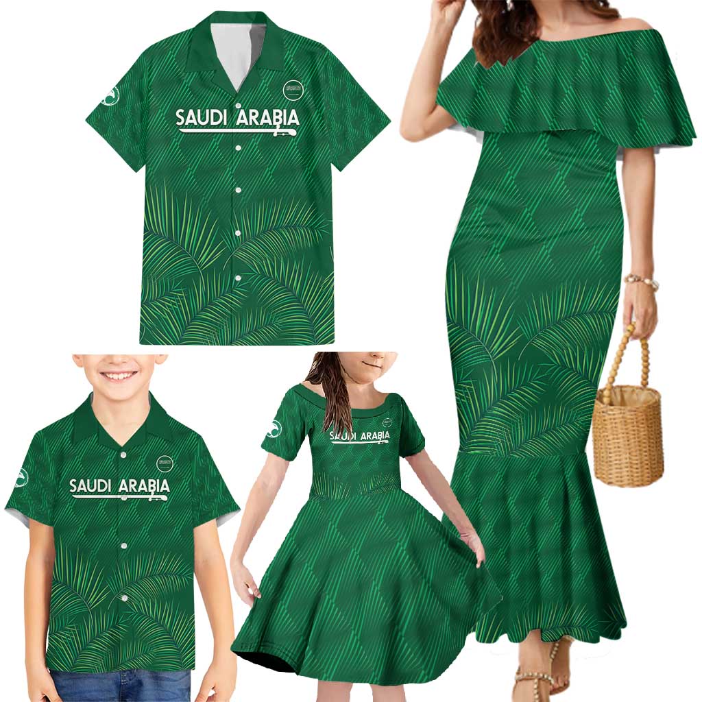 Custom Saudi Arabia Football Family Matching Mermaid Dress and Hawaiian Shirt Go Green Falcons Sporty Style - Wonder Print Shop