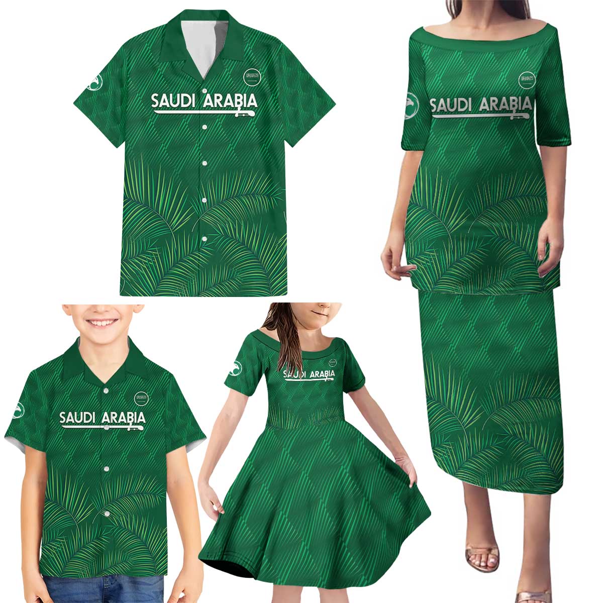 Custom Saudi Arabia Football Family Matching Puletasi and Hawaiian Shirt Go Green Falcons Sporty Style - Wonder Print Shop