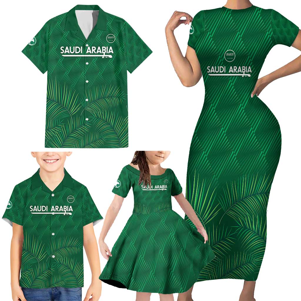 Custom Saudi Arabia Football Family Matching Short Sleeve Bodycon Dress and Hawaiian Shirt Go Green Falcons Sporty Style - Wonder Print Shop