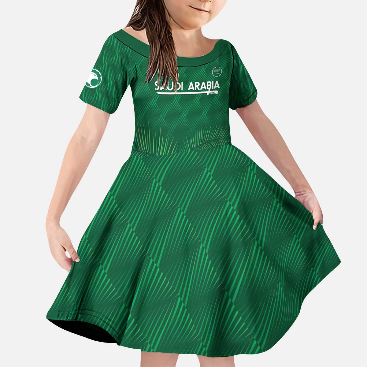 Custom Saudi Arabia Football Kid Short Sleeve Dress Go Green Falcons Sporty Style - Wonder Print Shop