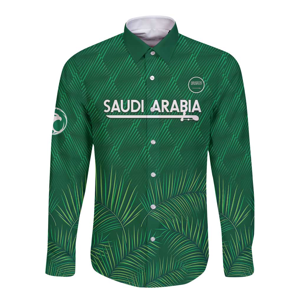 Custom Saudi Arabia Football Long Sleeve Button Shirt Go Green Falcons Sporty Style - Wonder Print Shop