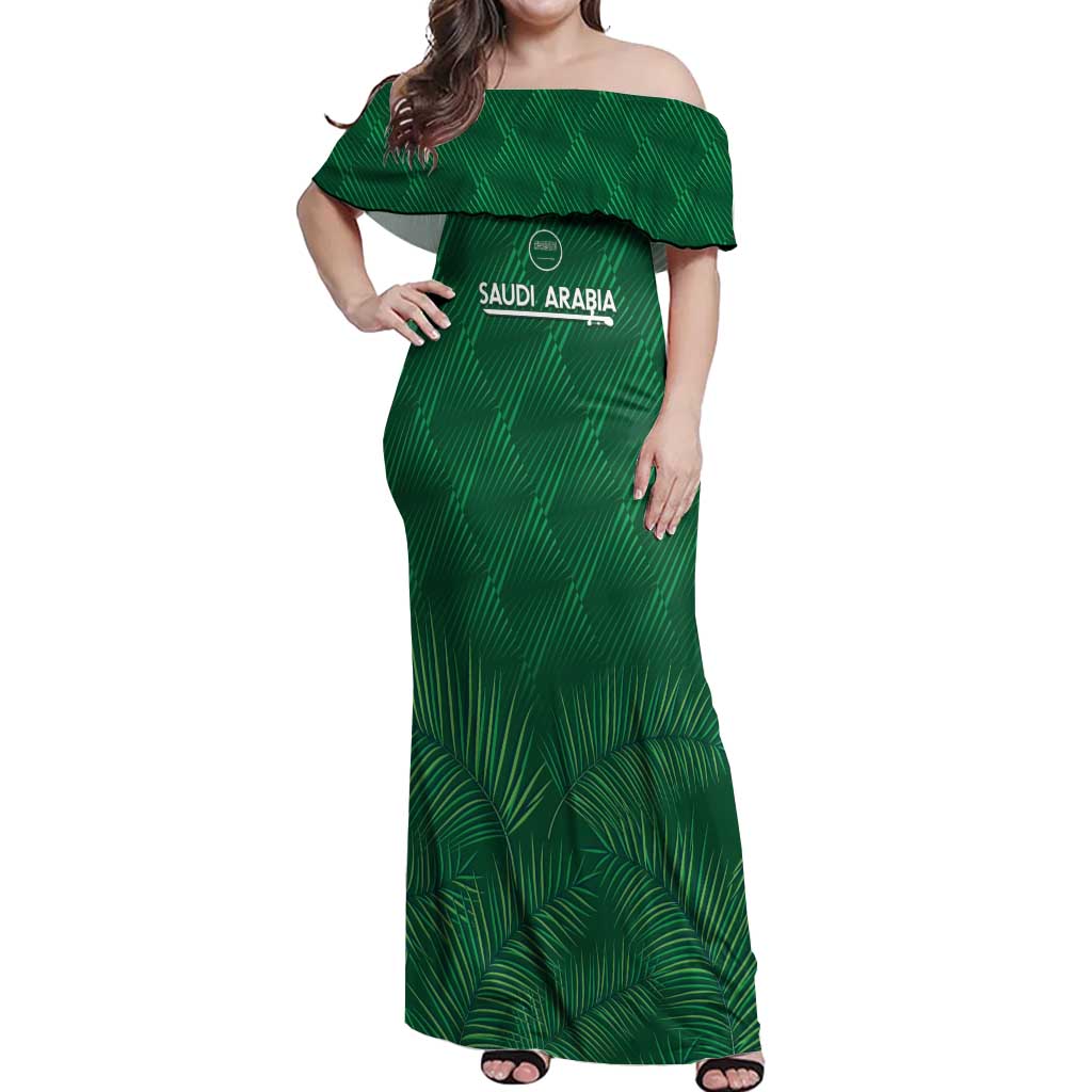 Custom Saudi Arabia Football Off Shoulder Maxi Dress Go Green Falcons Sporty Style - Wonder Print Shop