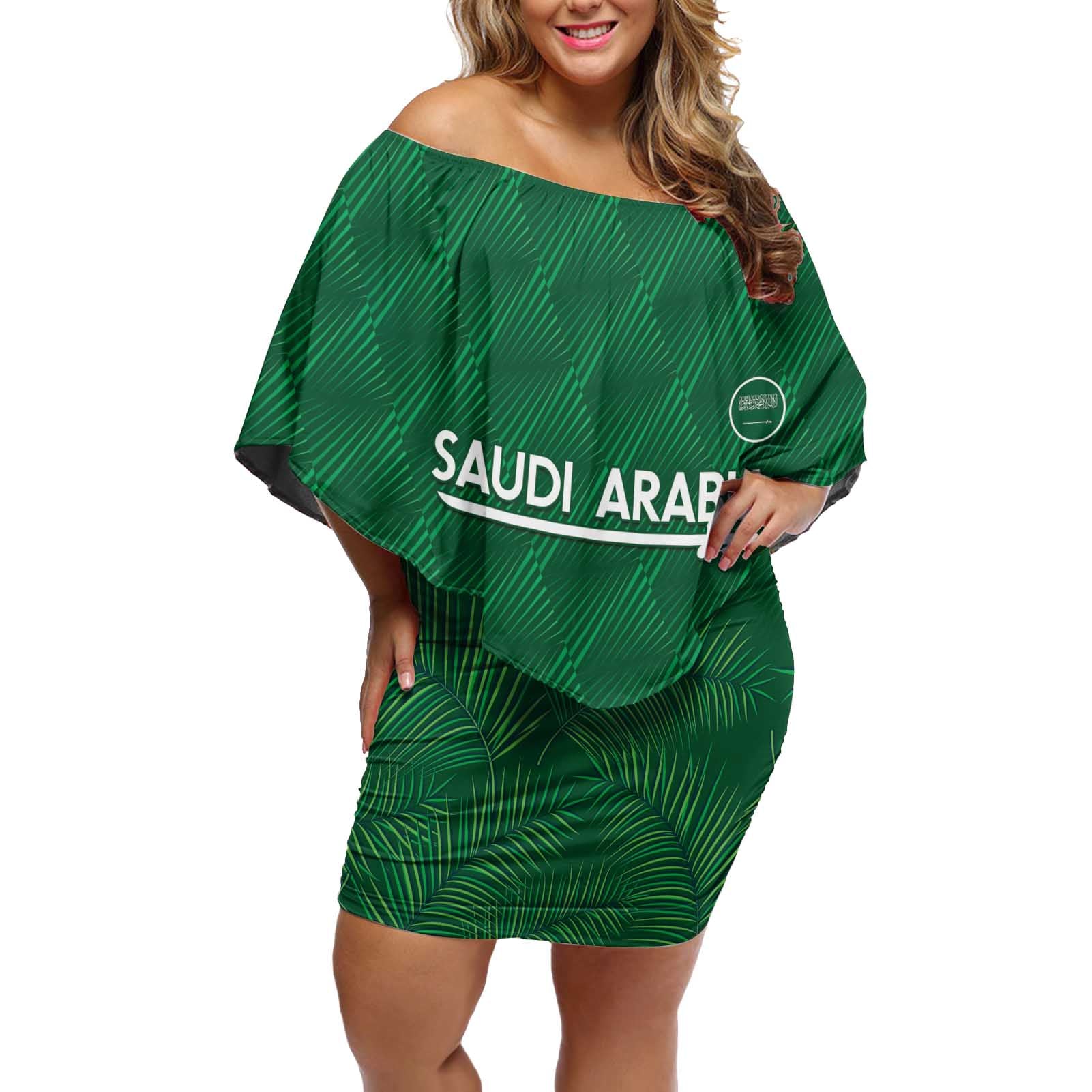 Custom Saudi Arabia Football Off Shoulder Short Dress Go Green Falcons Sporty Style - Wonder Print Shop