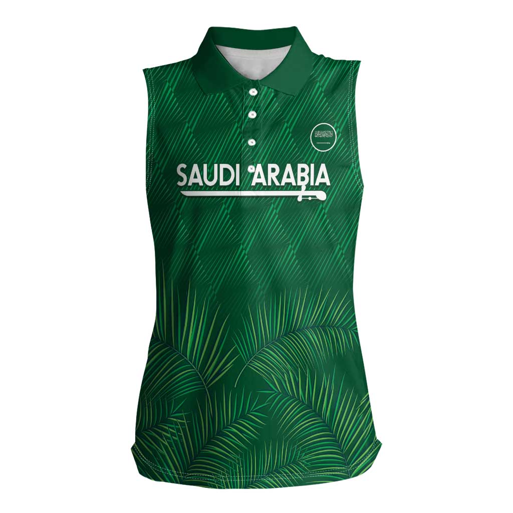 Custom Saudi Arabia Football Women Sleeveless Polo Shirt Go Green Falcons Sporty Style - Wonder Print Shop