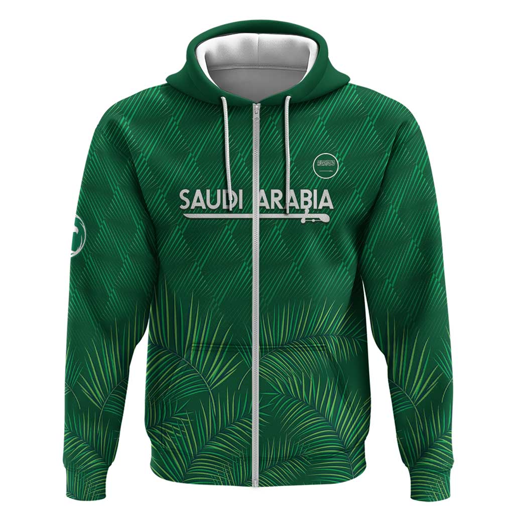 Custom Saudi Arabia Football Zip Hoodie Go Green Falcons Sporty Style - Wonder Print Shop