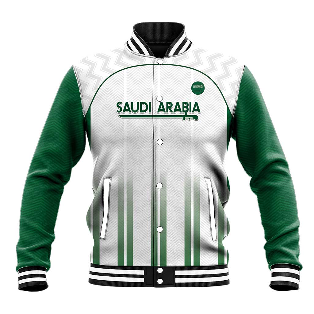 Custom Saudi Arabia Football Baseball Jacket Go Green Falcons Sporty - White Version - Wonder Print Shop