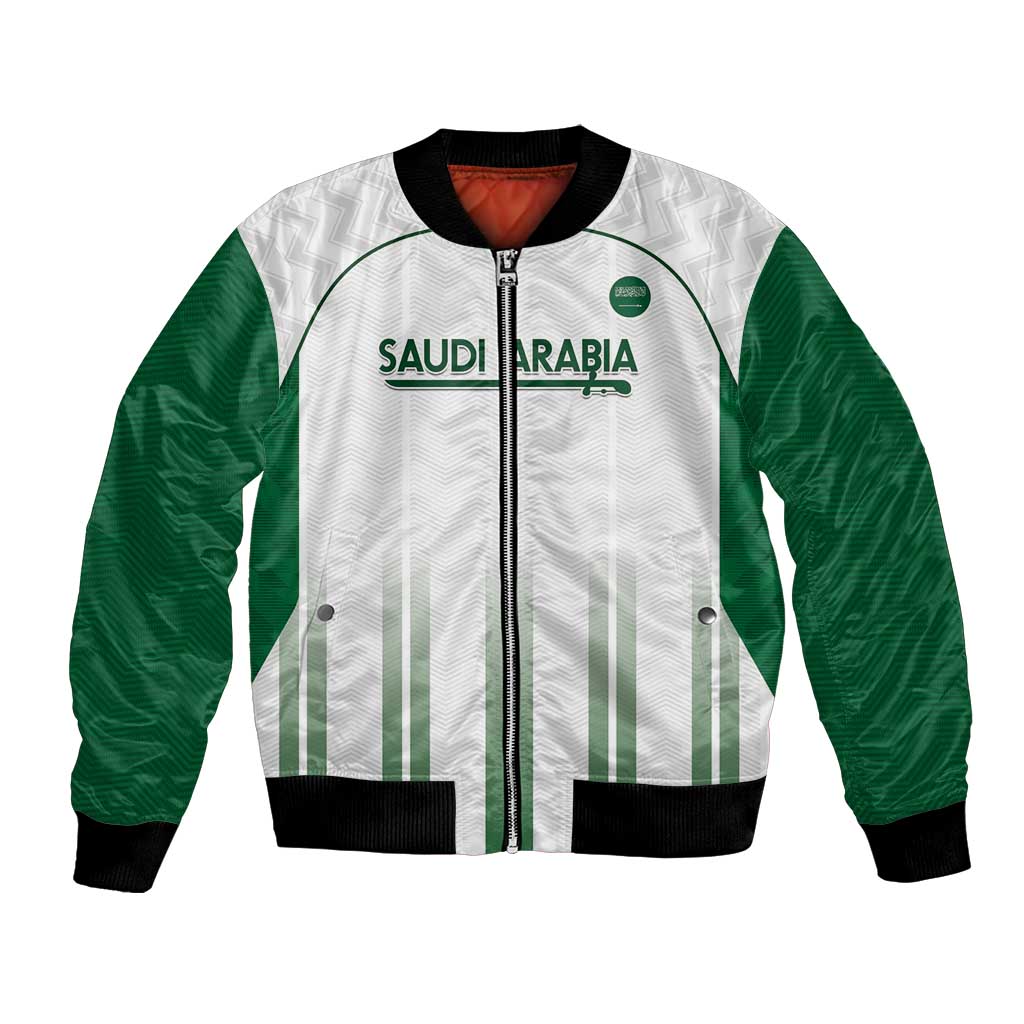 Custom Saudi Arabia Football Bomber Jacket Go Green Falcons Sporty - White Version - Wonder Print Shop