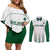 Custom Saudi Arabia Football Couples Matching Off Shoulder Short Dress and Long Sleeve Button Shirt Go Green Falcons Sporty - White Version - Wonder Print Shop