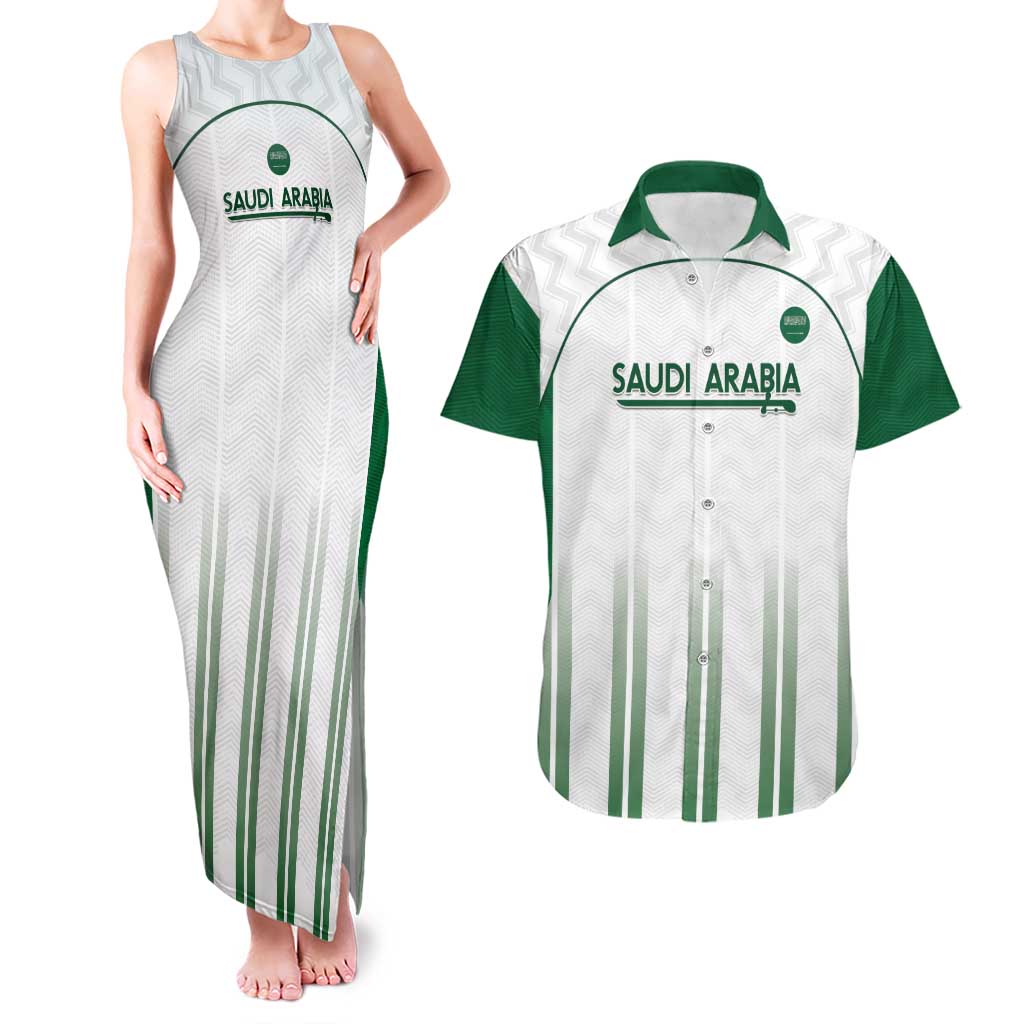 Custom Saudi Arabia Football Couples Matching Tank Maxi Dress and Hawaiian Shirt Go Green Falcons Sporty - White Version - Wonder Print Shop